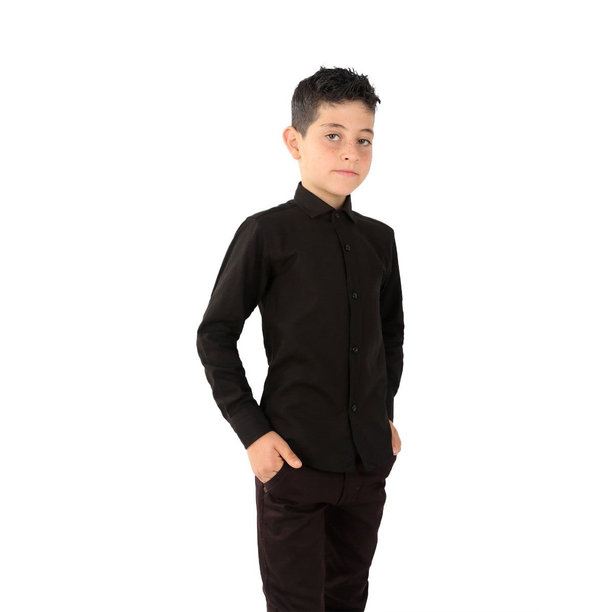 Chemise en Lin à Manches Relevées pour Garçons - Noir