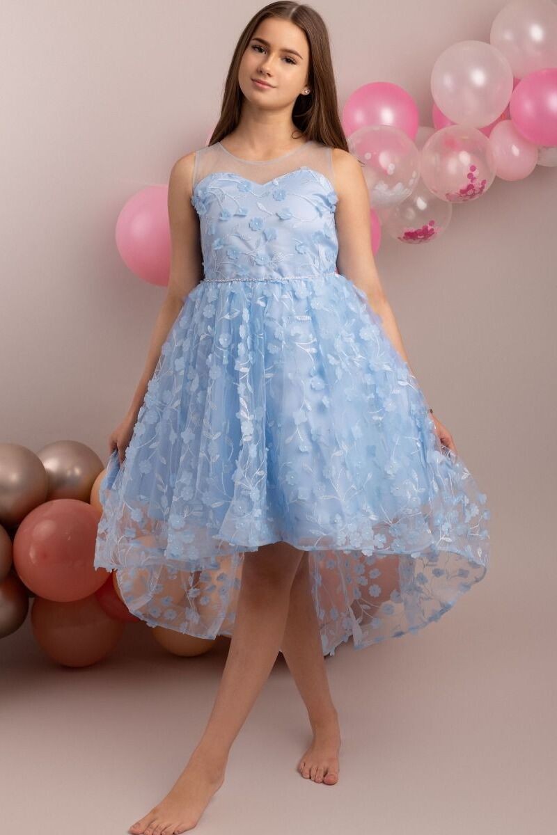 Robe à fleurs pour filles - COURTNEY - Bleu Bébé