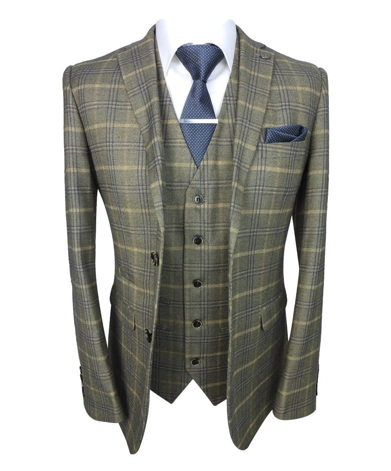 Costume Retro à Motif Check Tailleur pour Homme - KENNETH - Brun Beige