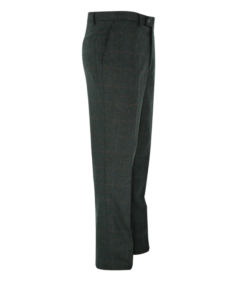 Men's Tweed Check Tailored Fit Trousers - JOSHUA Green - Green