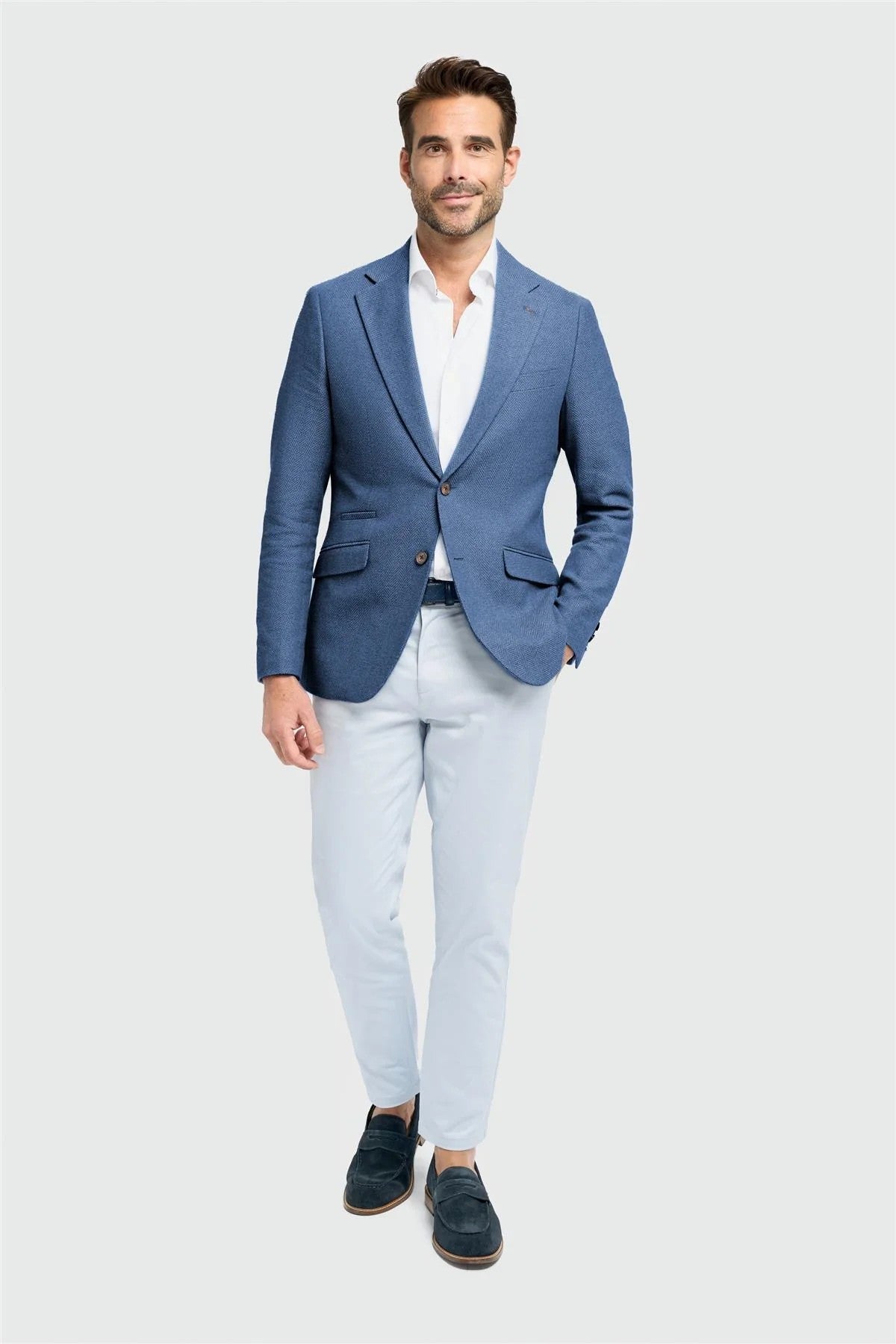 Blazer en coton herringbone bleu pour hommes - Felix - Bleu