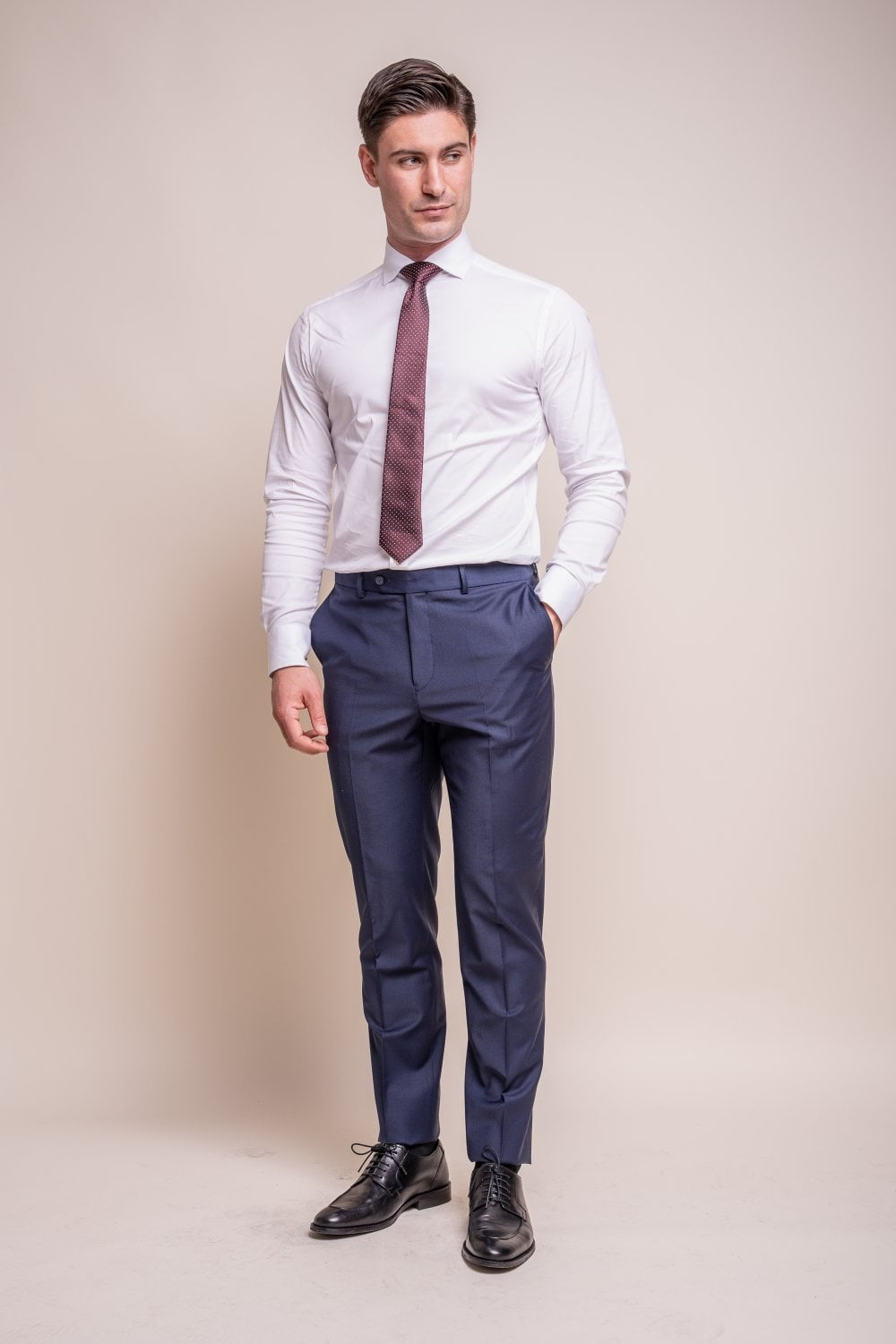 Pantalon en Laine Mélangée Slim Fit pour Homme - BOND - Bleu Marine