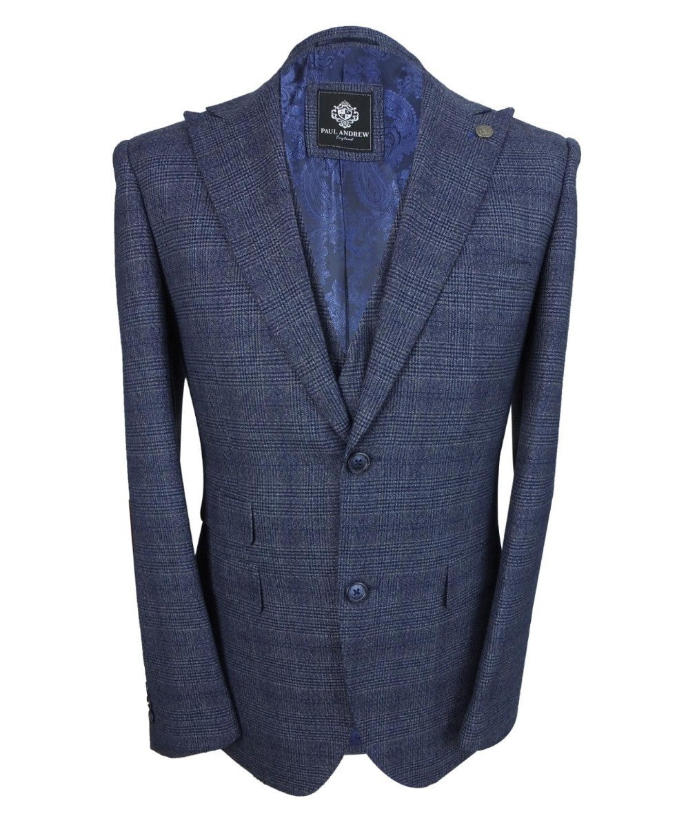 Herren Tweed Karo Blauer Anzug - GRAHAM - Blau