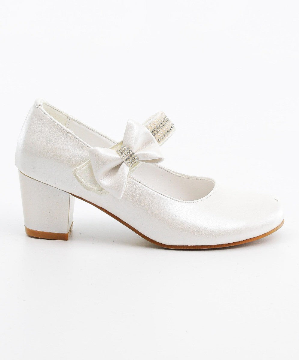 Girls Mary Jane Block Heel Communion Dress Shoes - Pearl White