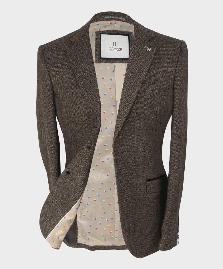 Herren Fischgrät Tweed Slim Fit Anzugjacke - MARTEZ - Braun