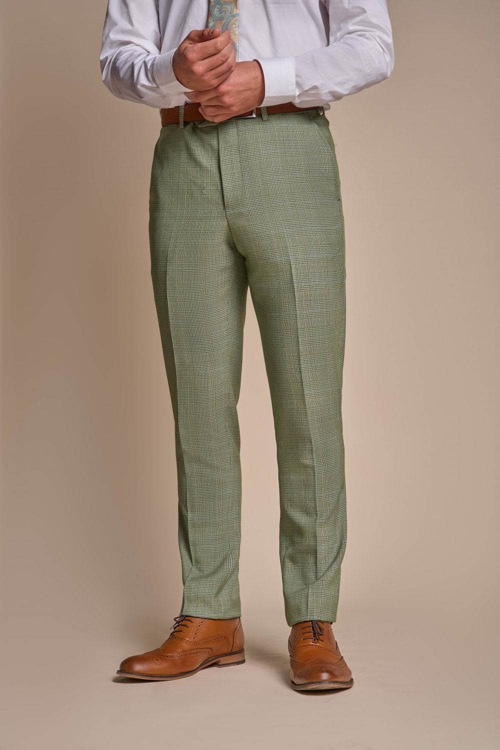 Pantalon ajusté en tweed à carreaux pour hommes - CARIDI SAGE - Vert Sauge