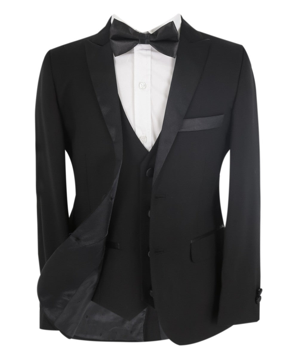 Jungen Glanzrevers Tuxedo Dinner Anzug - Schwarz