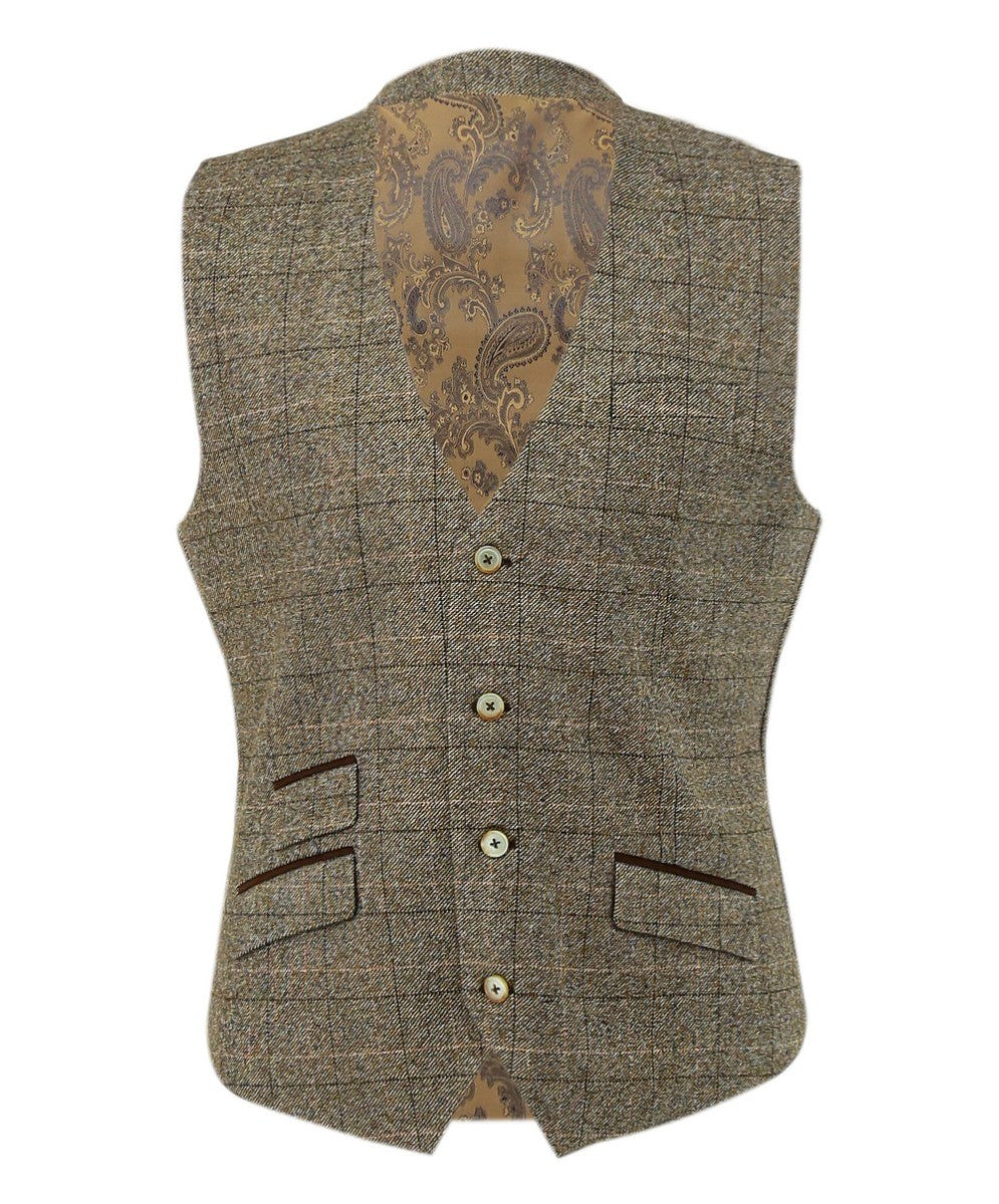 Gilet en Tweed à Motif Windowpane pour Homme - LIAM Beige - Beige