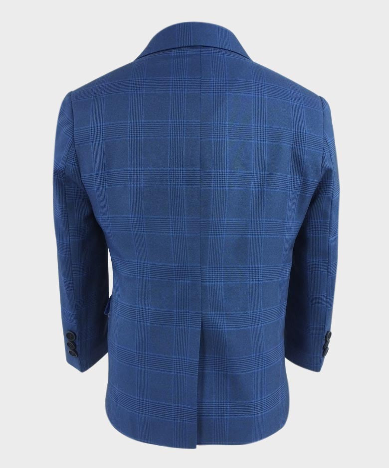 Costume en Tweed à Carreaux Windowpane Tailored Fit pour Garçons - Bleu