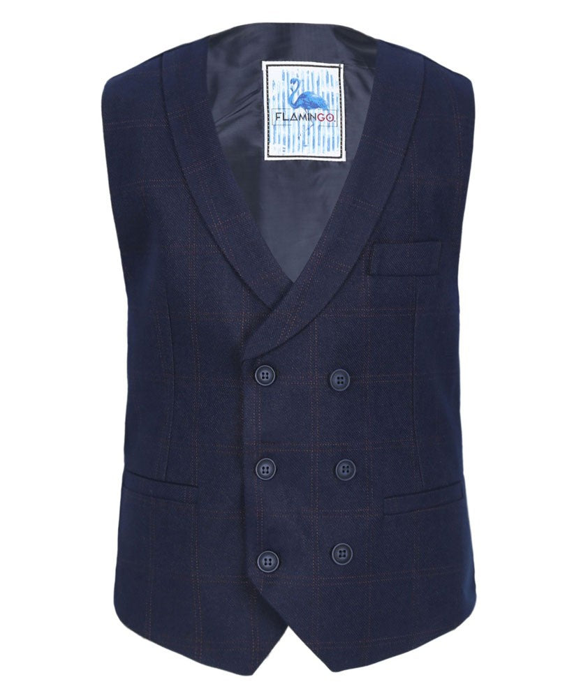 Ensemble Gilet en Tweed à Motif Check pour Hommes et Garçons - Bleu Marine