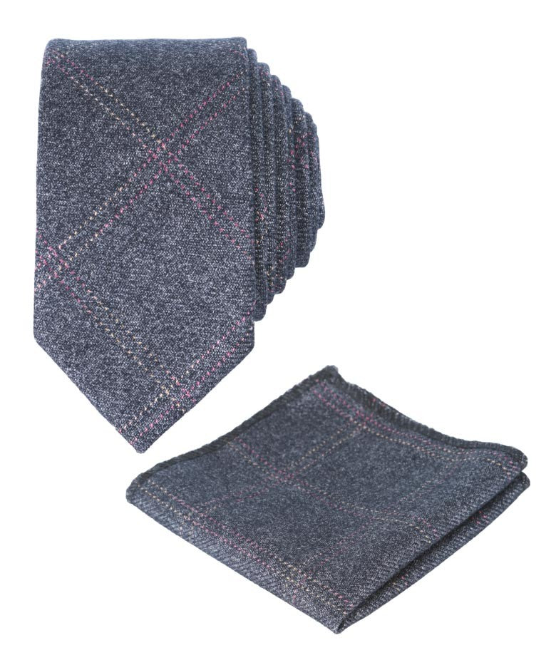 Jungen & Herren Tweed Karo Schlanke Krawatten-Set - Schwarzgrau