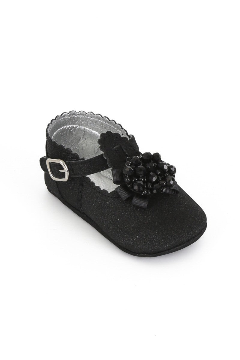 Baby Girls Pre-walker Shoes with Beaded Embellishmen - Black