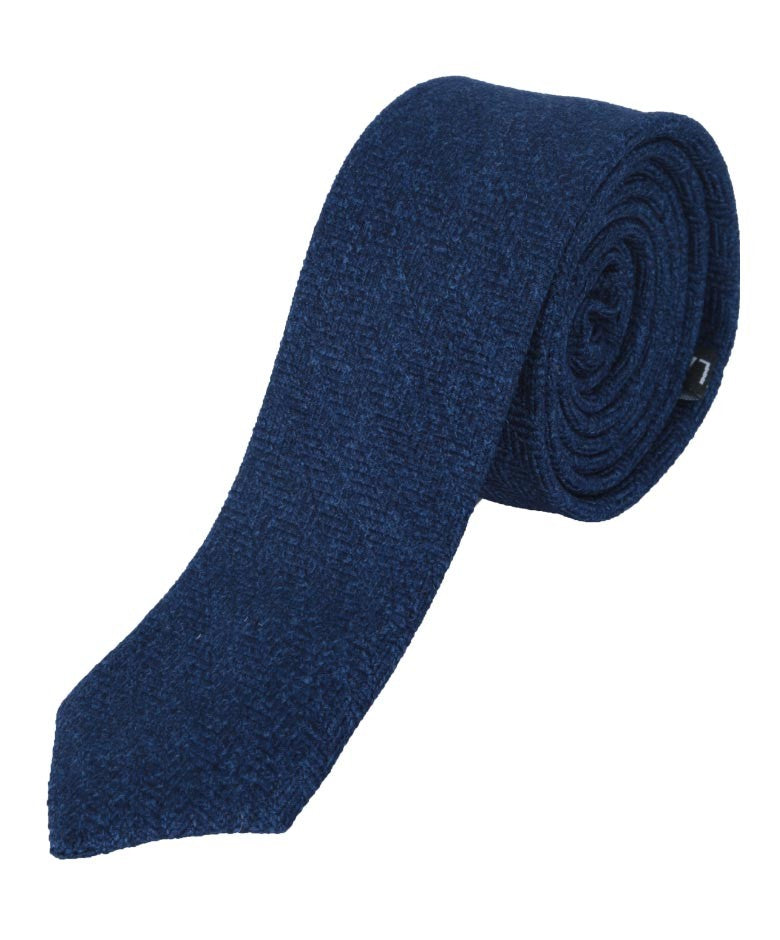 Jungen & Herren Fischgrät Tweed Krawatte & Taschentuch-Set - Blau