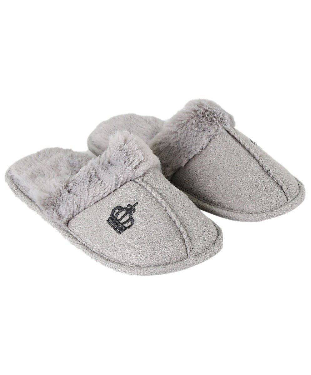 Jungen Slip-On Fell Graue Hausschuhe - Krone - Grau