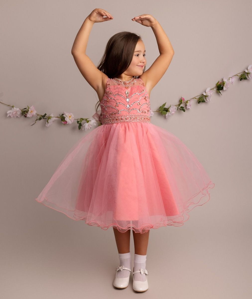 Robe en tulle avec embellissements en sequins pour filles - LOLA - Rose Corail