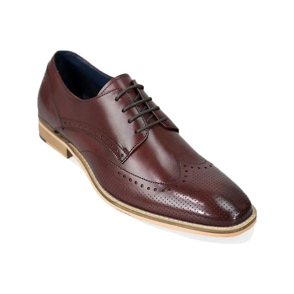 Herren Leder Schnürsenkel Wingtip Brogue Schuhe - ROME - Kirschrot