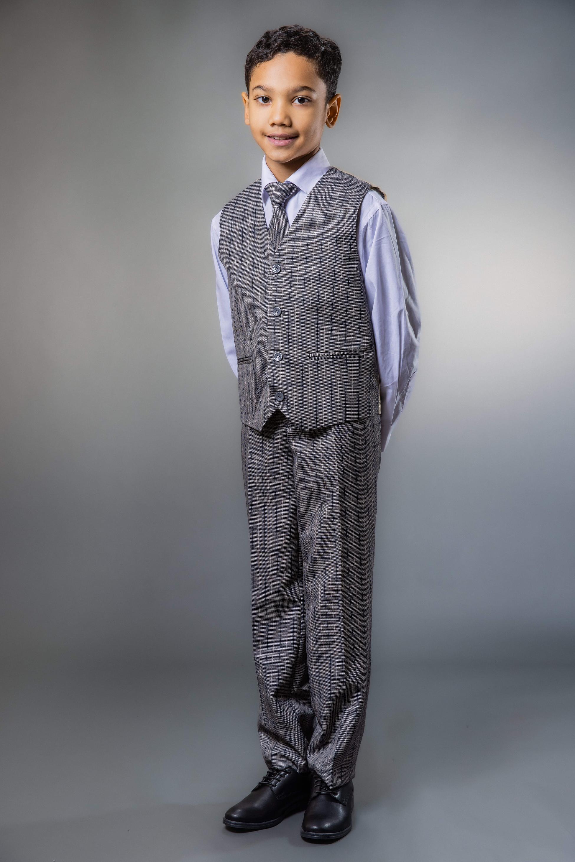 Costume en Tweed à Carreaux Tailored Fit pour Garçons - Gris