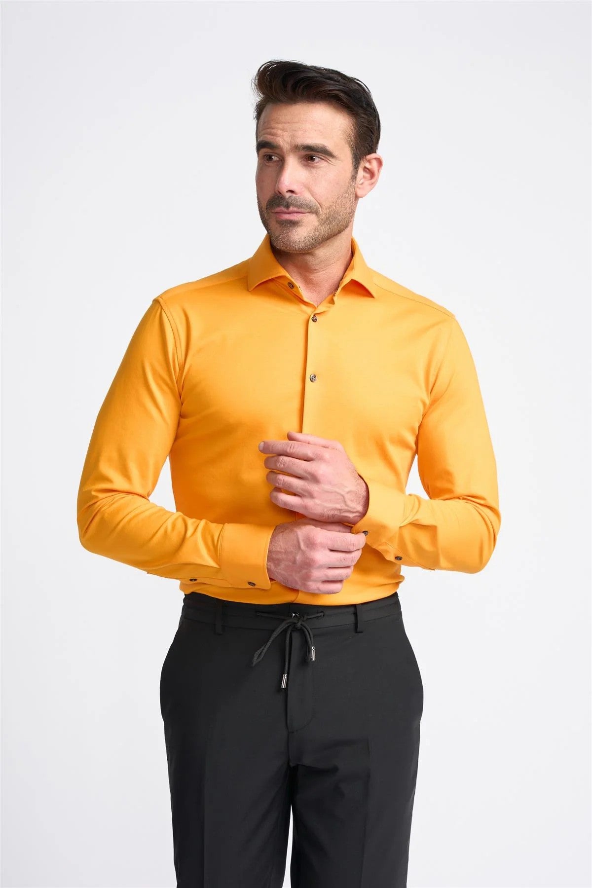 Chemise en coton ajustée à manches longues pour hommes - ASHLEY - Orange Flamme