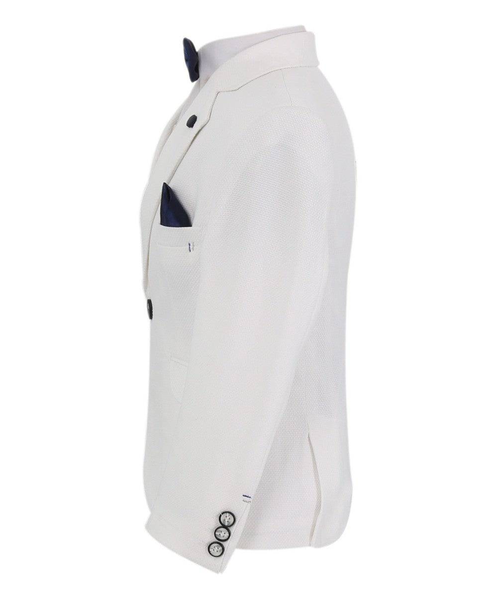 Boys Single Breasted Textured Slim Fit Blazer - VARDY - White