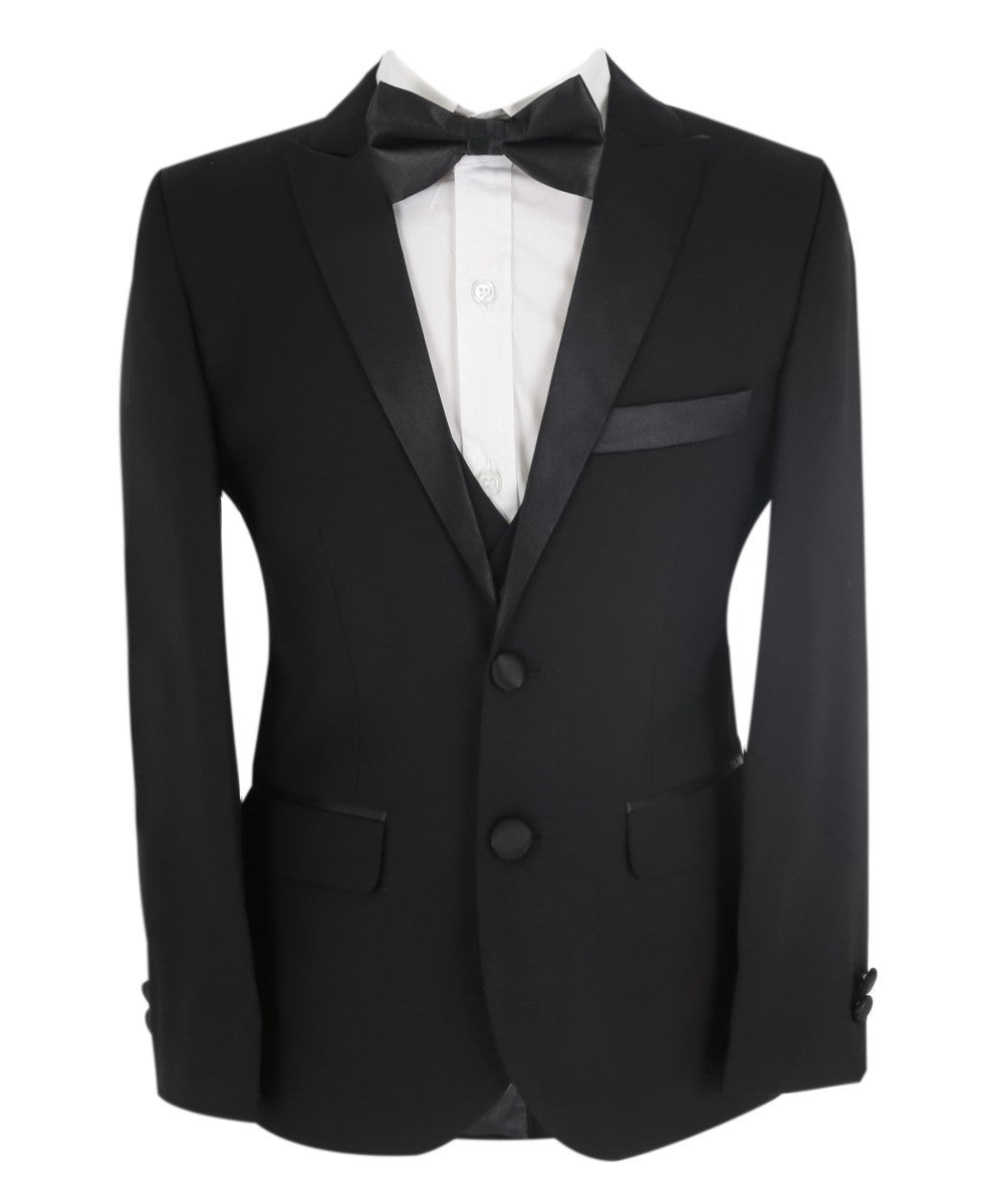 Jungen Glanzrevers Tuxedo Dinner Anzug - Schwarz