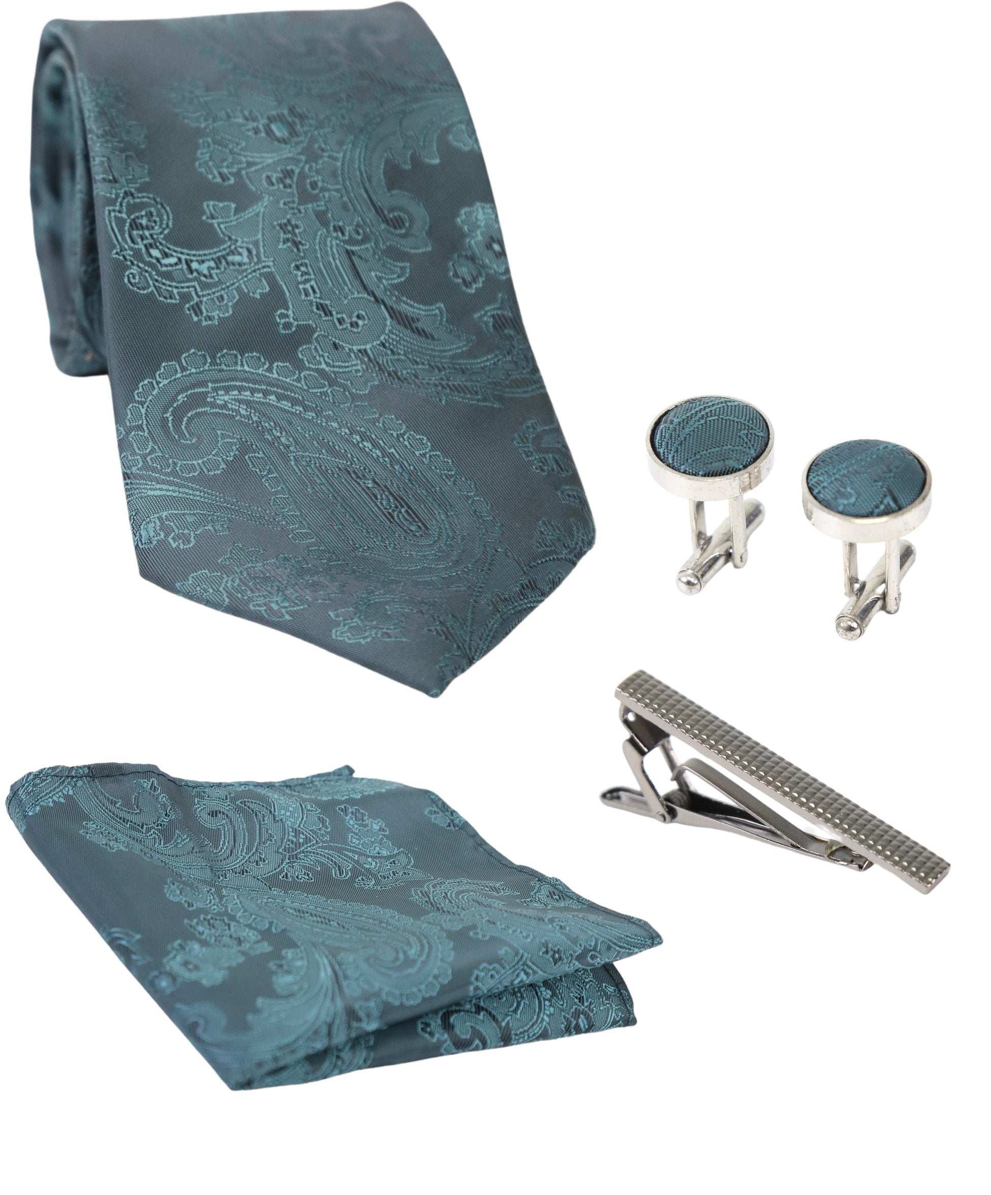 Ensemble cravate et boutons de manchette paisley pour hommes - Vert