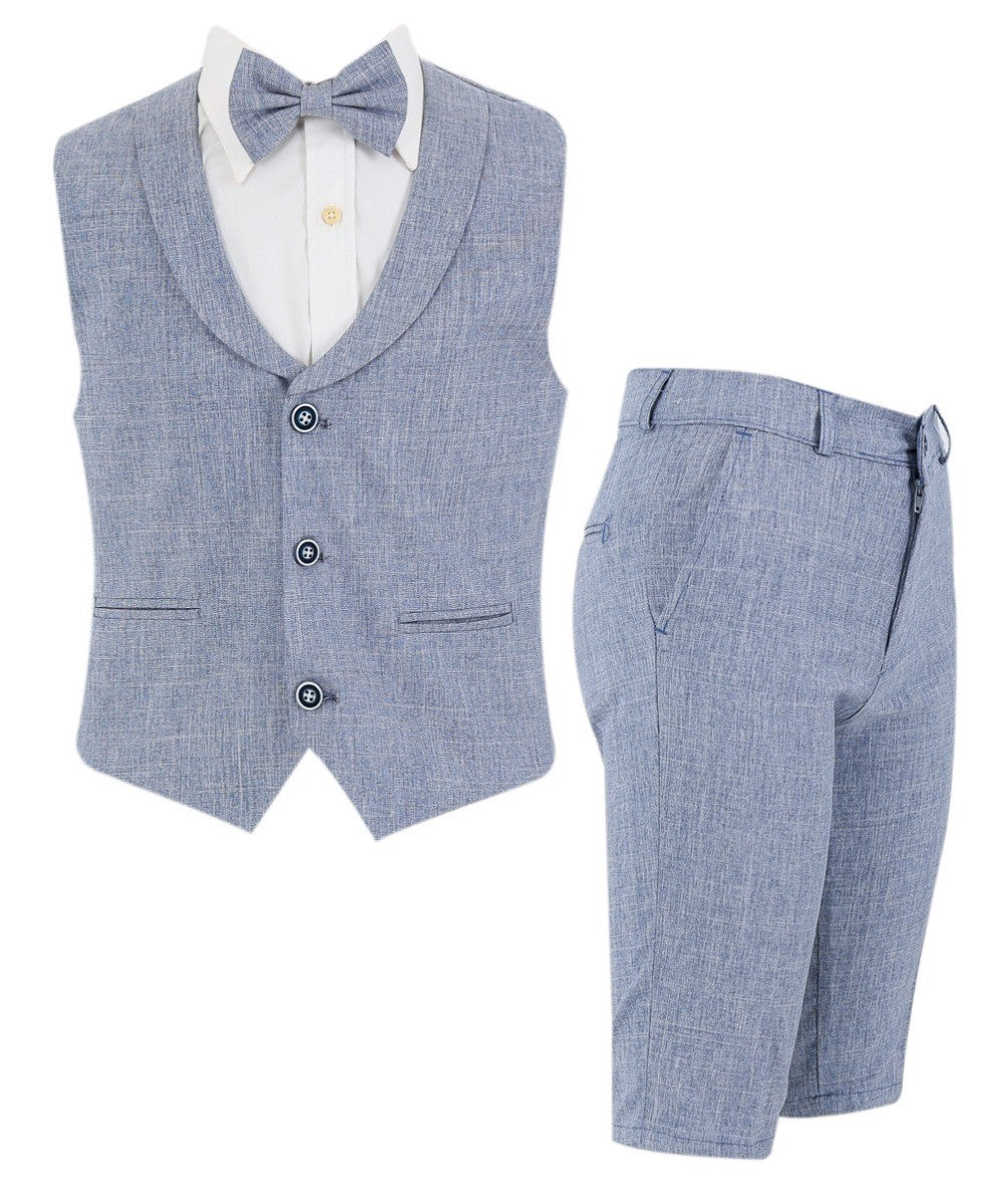 Boys Linen Waistcoat Suit Set - Navy Blue