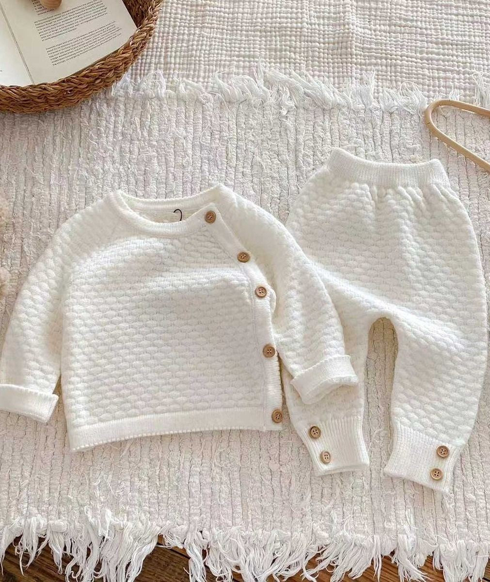 Baby Mädchen Wabenstrickpullover & Leggings Set - 2403 - Elfenbein