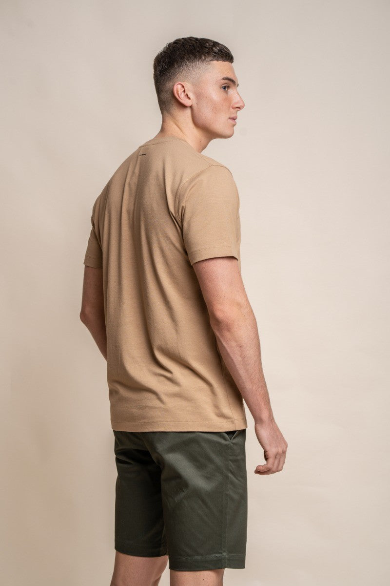 T-shirt en coton à col rond pour hommes - BOGART - Beige Sable