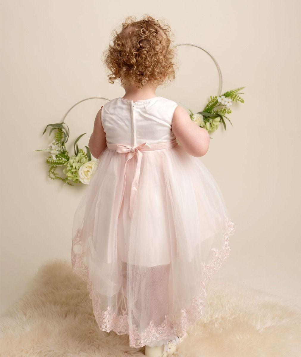 Robe en dentelle à jupe asymétrique pour bébés et filles - KHOLE - Rose Blush