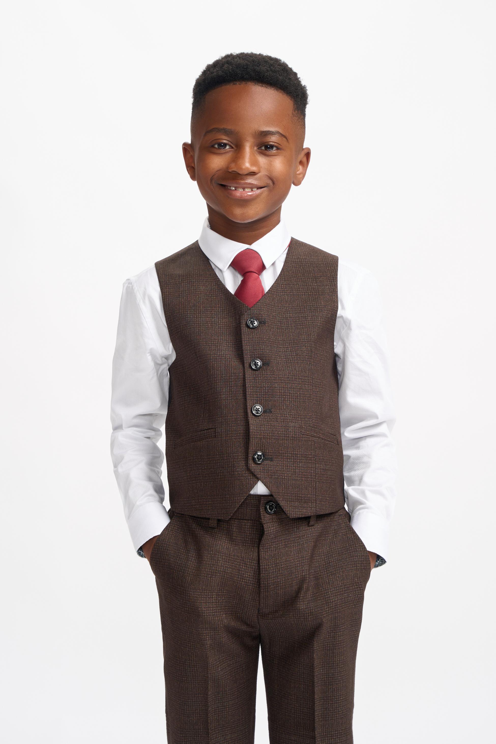 Jungen Slim Fit Tweed Karo Anzug - CARIDI - Braun