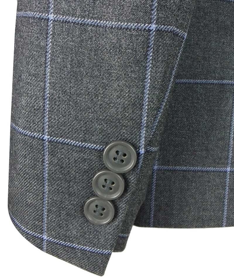 Boys Windowpane Check Slim Fit Suit - Grey - Blue