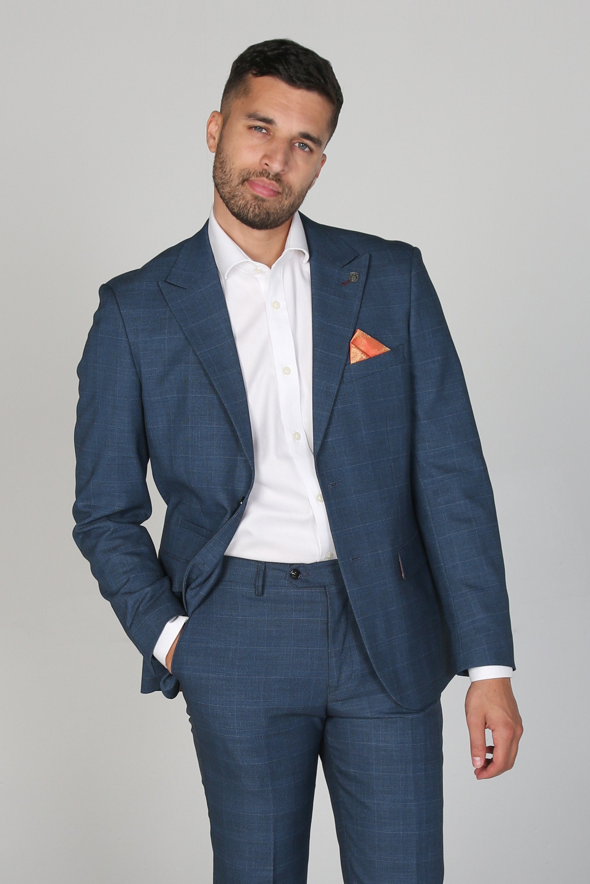 Men’s Check Navy Suit Jacket - VICEROY - Navy Blue