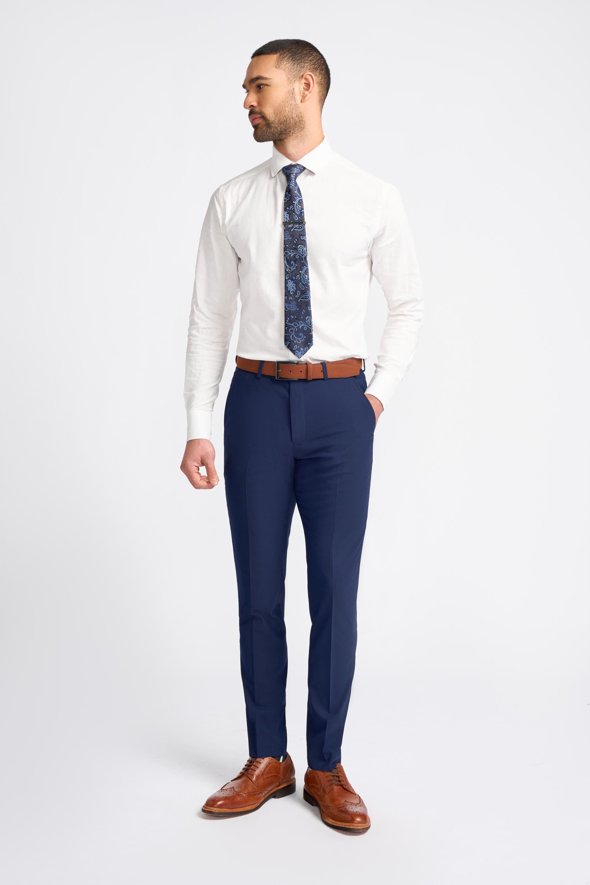 Pantalon en Laine Mélangée Slim Fit pour Homme - VICTORIOUS - Bleu Marine