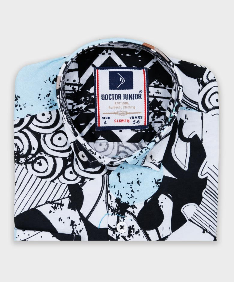 Chemise à Imprimé Zen Doodle pour Garçons - Blanc - Bleu