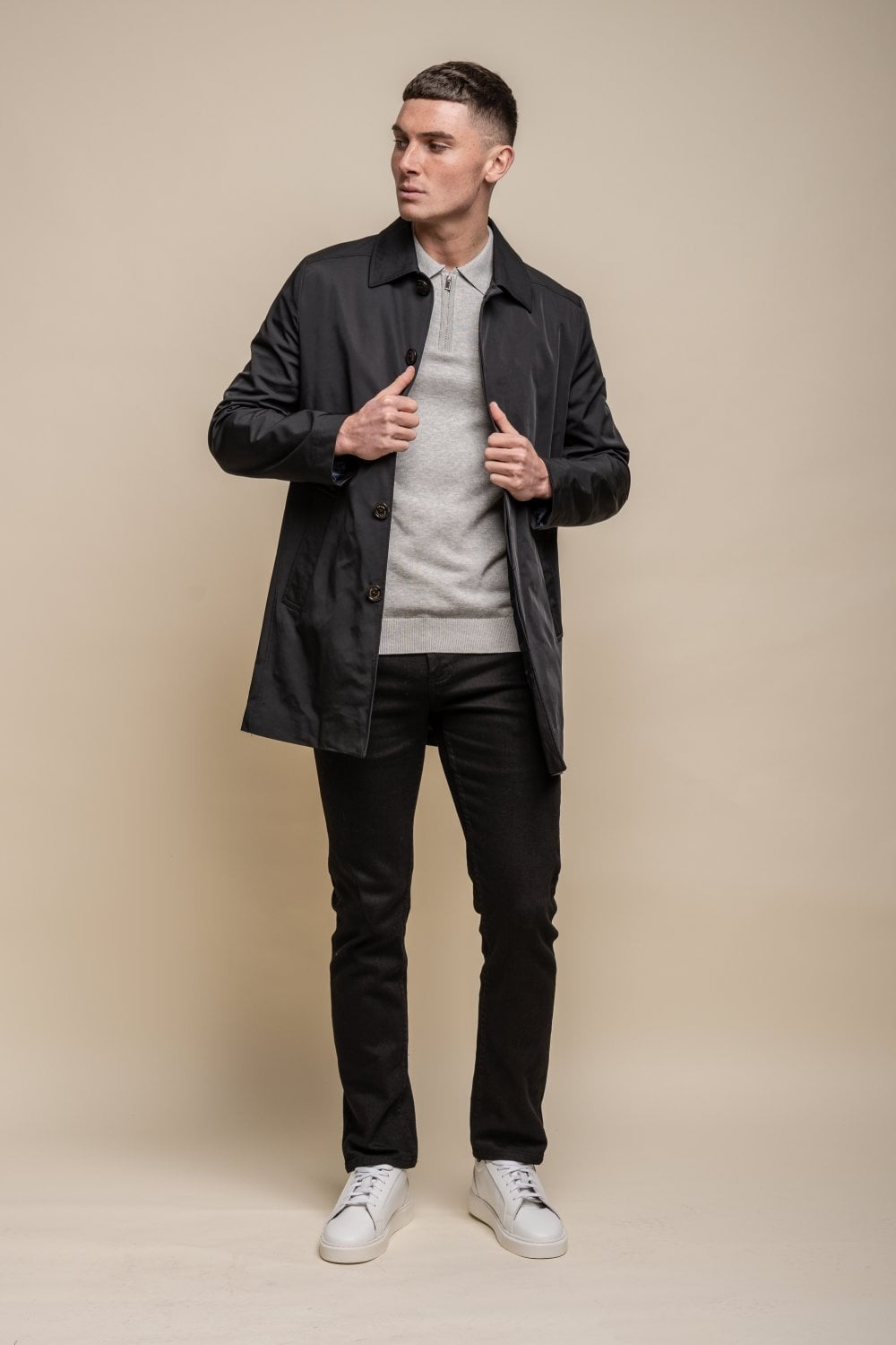 Manteau décontracté léger mi-long pour hommes - BARRACUDA - Noir