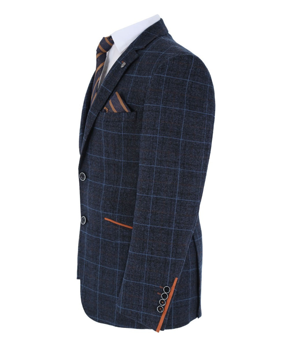 Veste de Costume à Motif Check Retro Tailleur pour Homme - ANTHONY NAVY - Bleu Marine