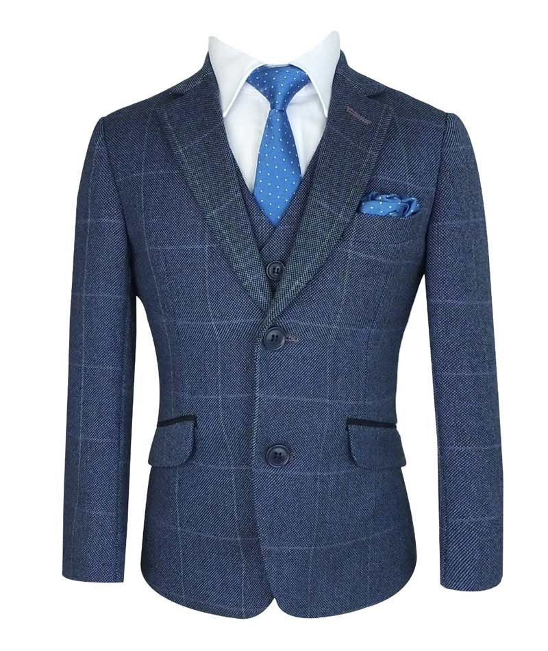 Costume en Tweed à Carreaux Exclusif Bleu pour Garçons - Bleu