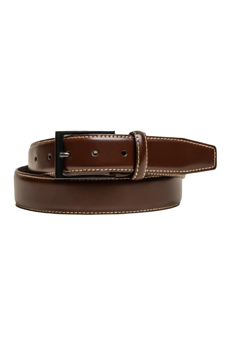 Men's Stitched Leather Belt Accessory - Brown