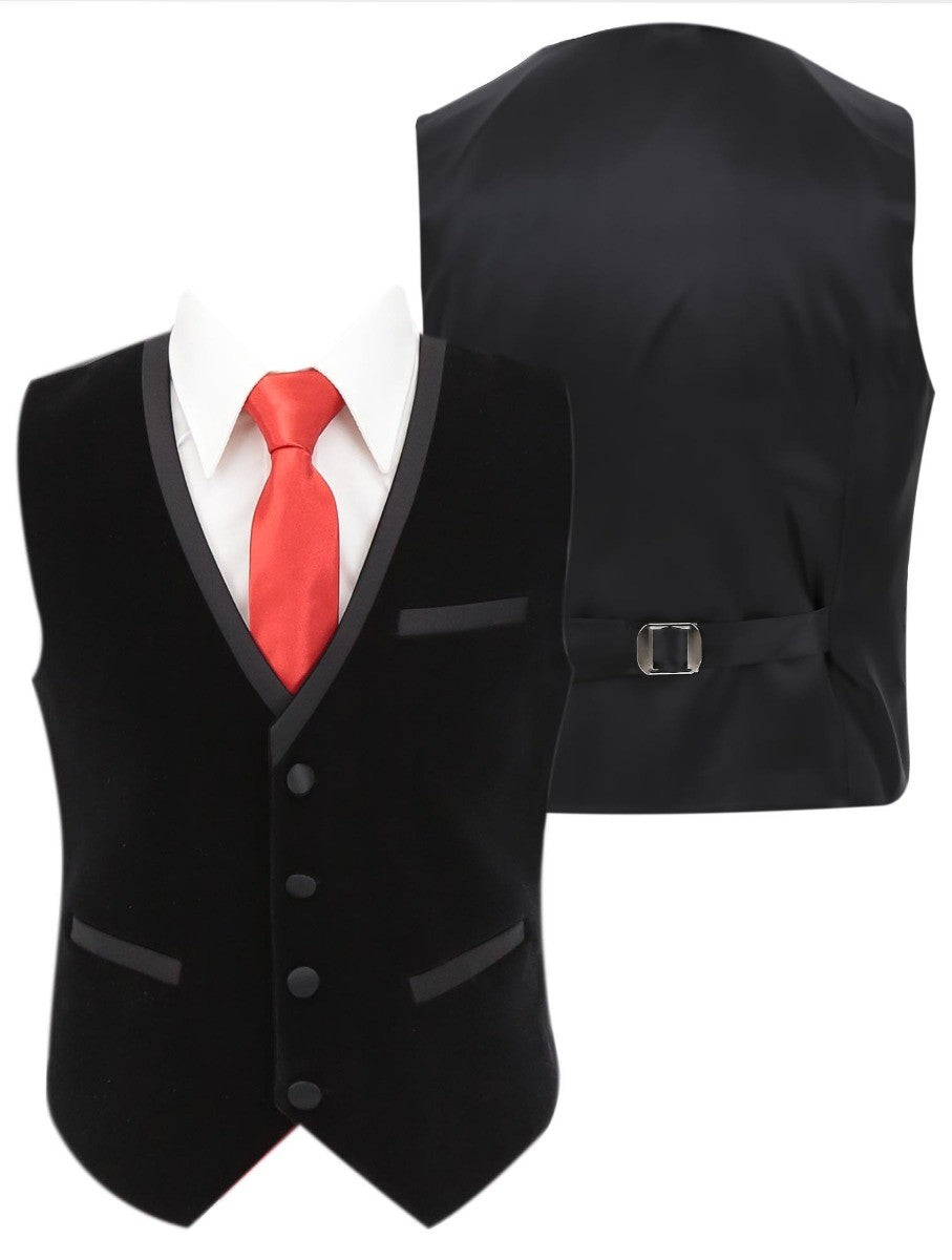 Costume de Smoking en Velours à Passepoil Slim Fit pour Garçons - LONDON - Noir