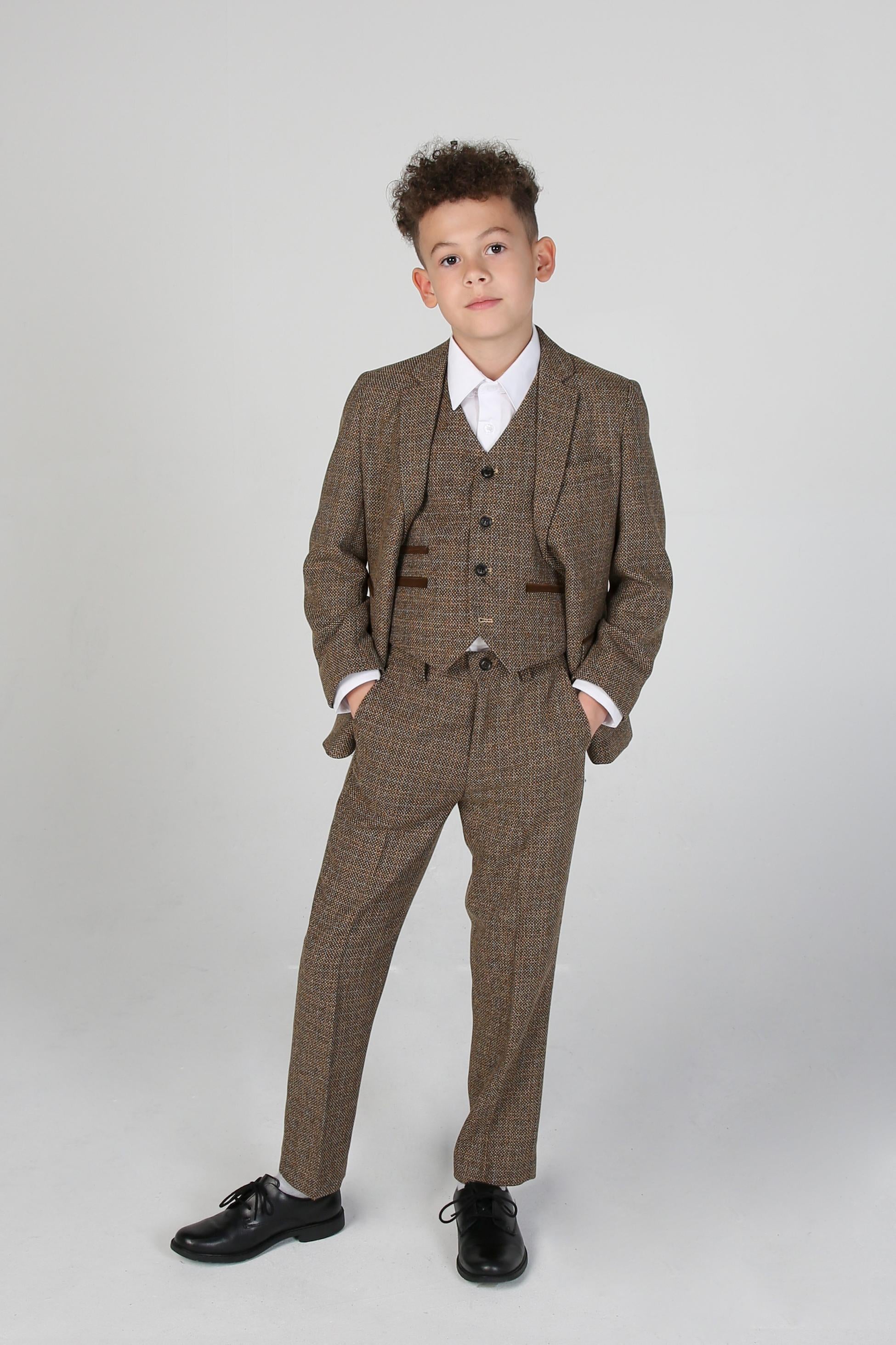 Costume Formel en Tweed Tailored Fit pour Garçons - Ralph - Marron