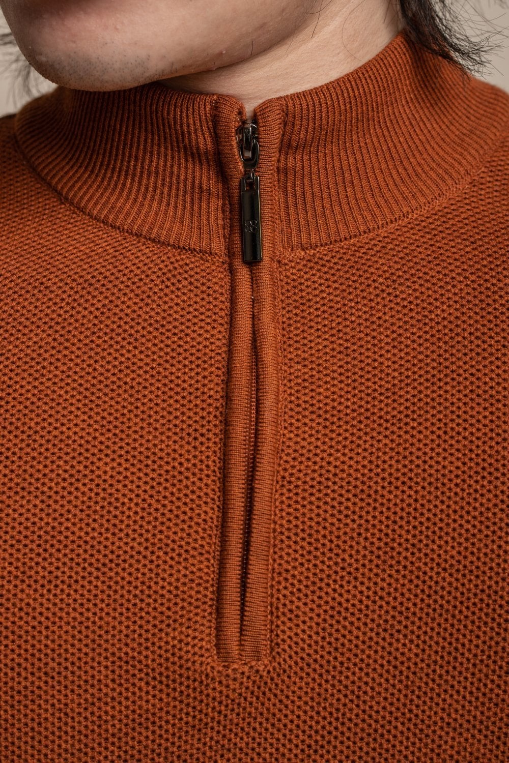 Pull en coton à demi-zip tricoté - KYLE - Brique Rustique