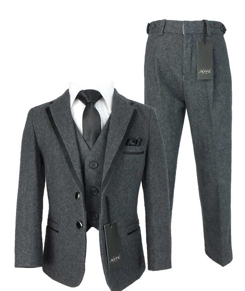 Costume en Tweed Effet Laine pour Garçons - Gris Charbon