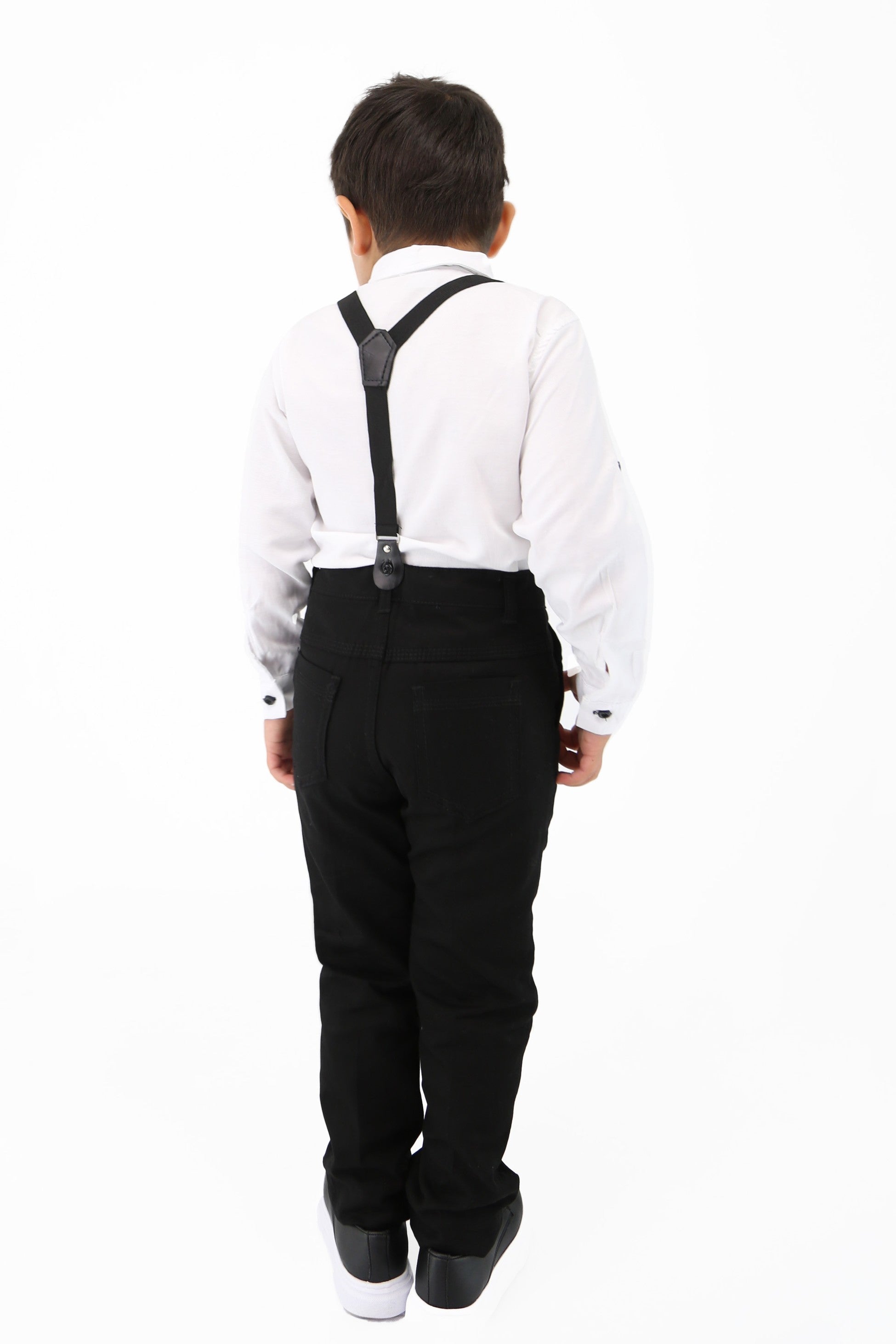 Ensemble de gentleman pour bébés et garçons - Ensemble de costume avec bretelles et pantalon 4 pièces - OXFORD - Blanc - Bleu Marine