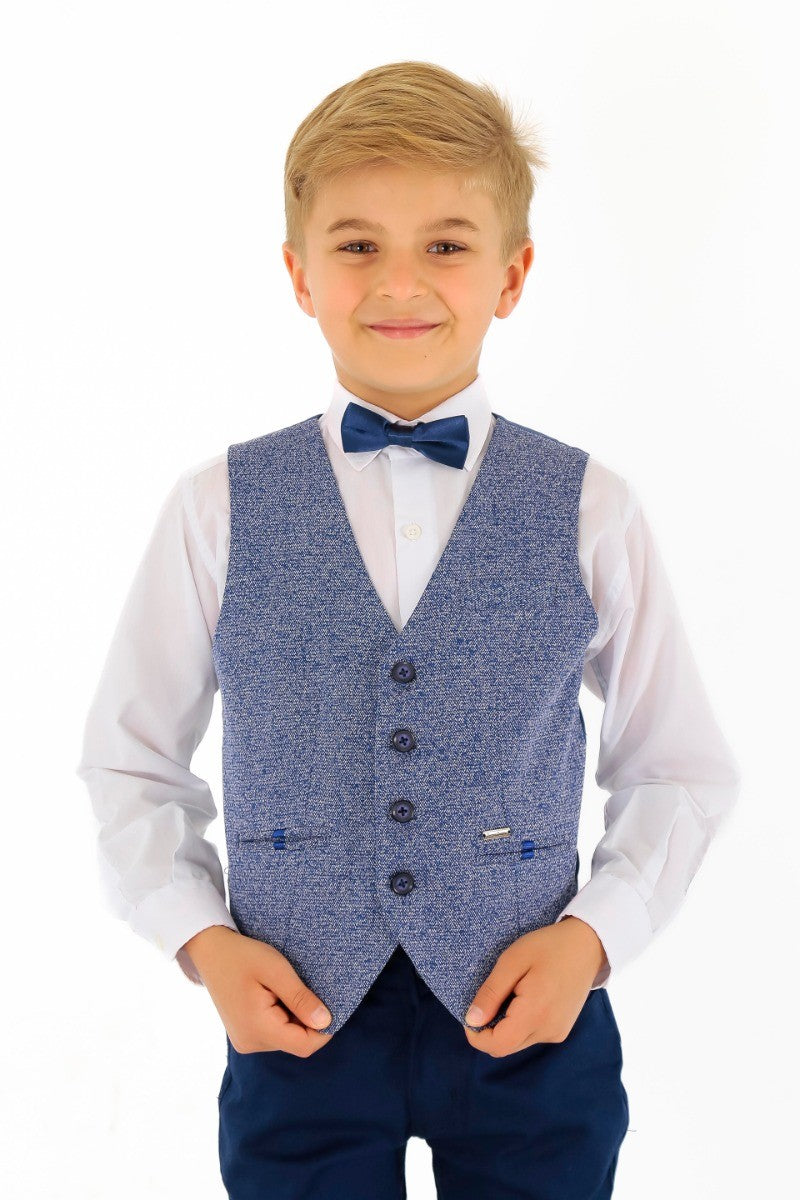 Jungen Baumwoll Slim Fit Blazer und Westen-Set - Frank - Dunkelblau