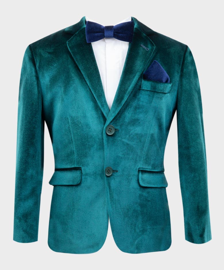 Blazer en Velours Tailored Fit avec Patte de Coude pour Garçons - Vert