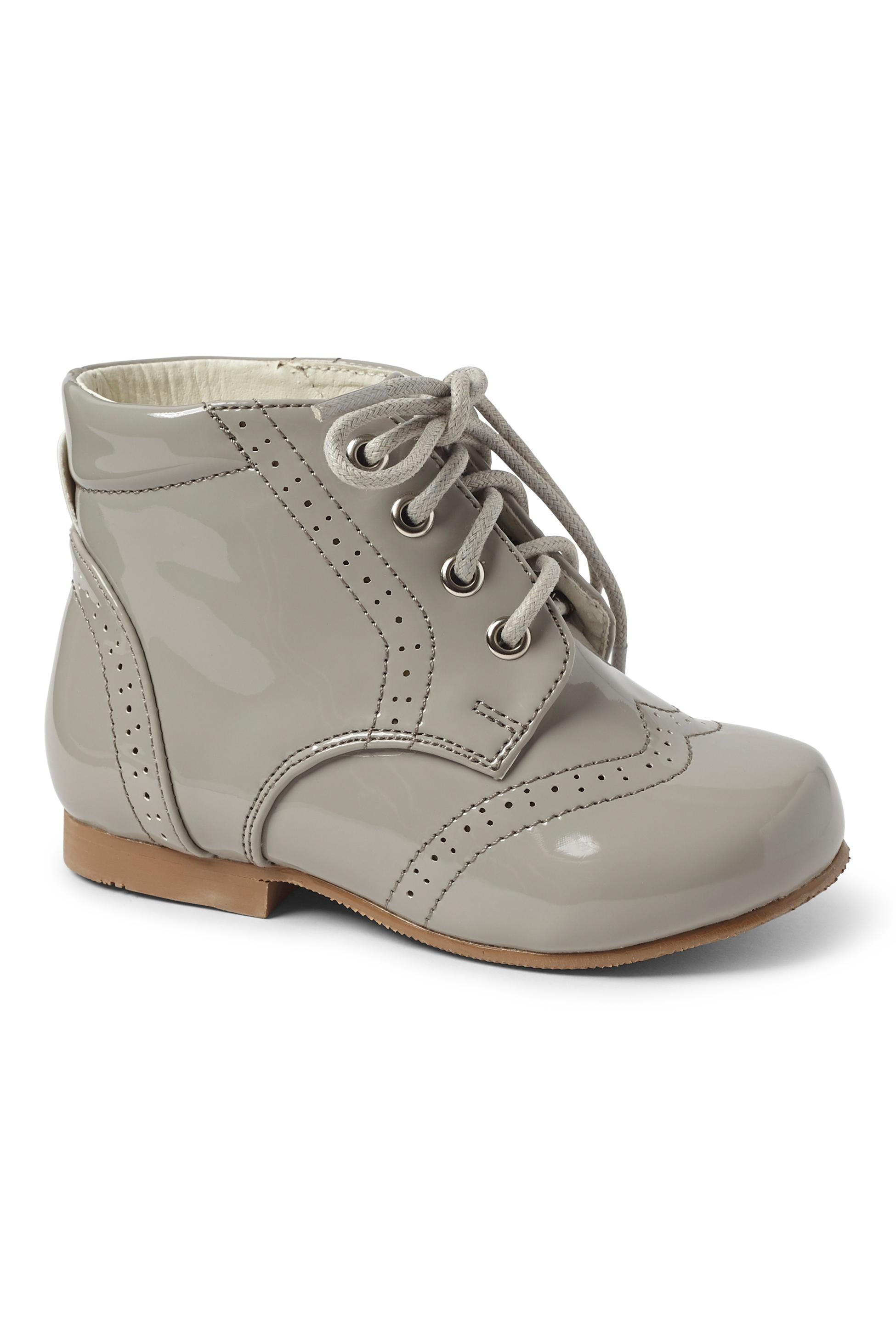 Unisex Kids Patent Leather Brogue Ankle Boots - QUINN - Grey