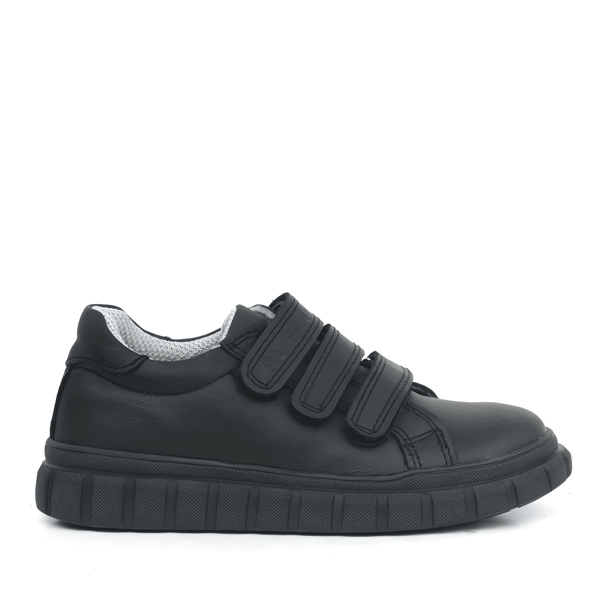 Chaussures d'écolier en cuir noir avec fermeture à triple sangle pour garçons - 4003 - Noir