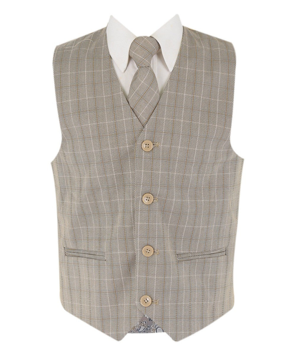 Jungen Tweed Karo Schlank geschnittener Anzug - Beige und Braun