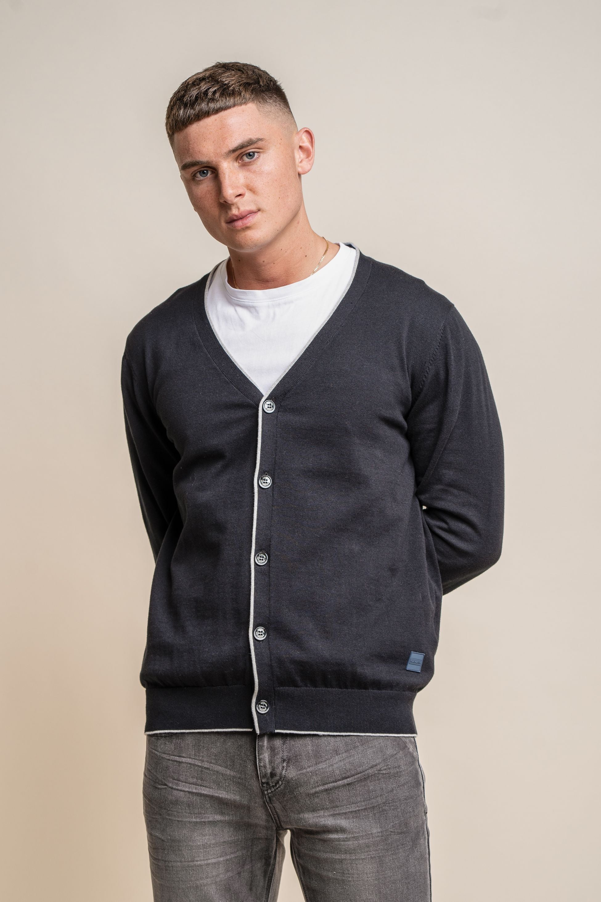 Cardigan en coton tricoté ajusté pour hommes - Raider - Noir