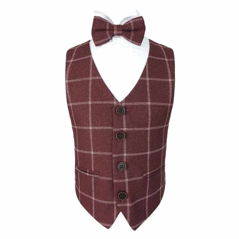 Boys Check Tweed Bow Tie Set - Maroon